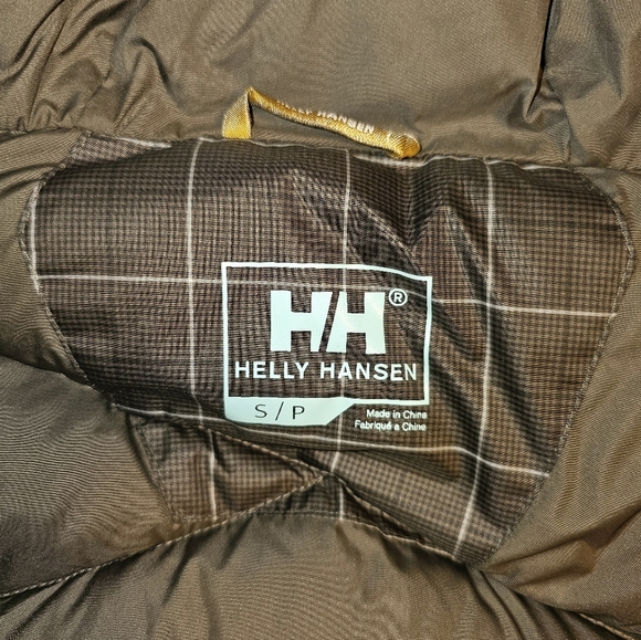 HELLY HANSEN Womens Size Small Goose Down Puffer Jacket Brown Windowpane Hood - Picture 5 of 7